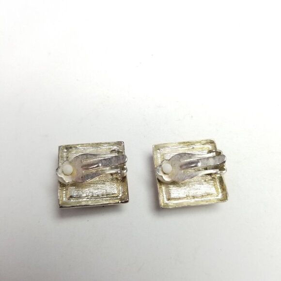 Vintage Lavender Purple Square Clip On Earrings, Silver Tone Setting, Estate - Picture 5 of 6
